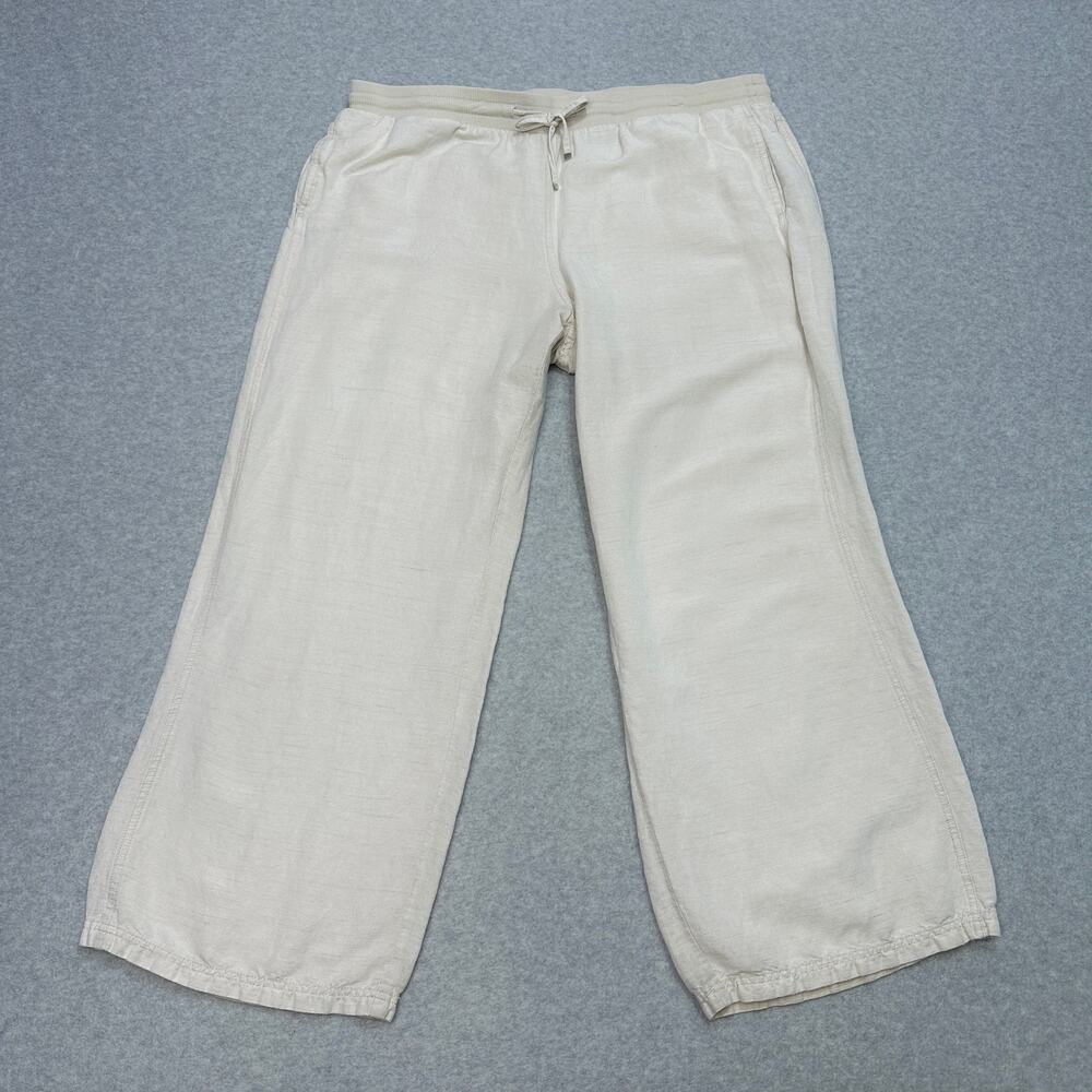 Lane Bryant Pants SZ 18/20 Tan Linen Wide Leg High Rise Adjustable Waist Slouchy
